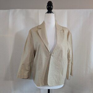 PURE Alfred Sung Linen Cotton Blazer Beige Gold 3/4 Sleeve Minimalist Size Large